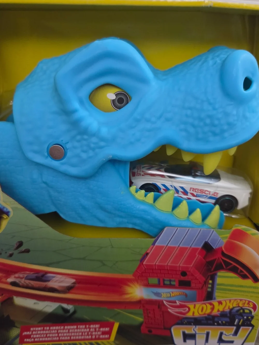 Hot Wheels T-Rex Chomp Down Playset - Bright Blue T-Rex